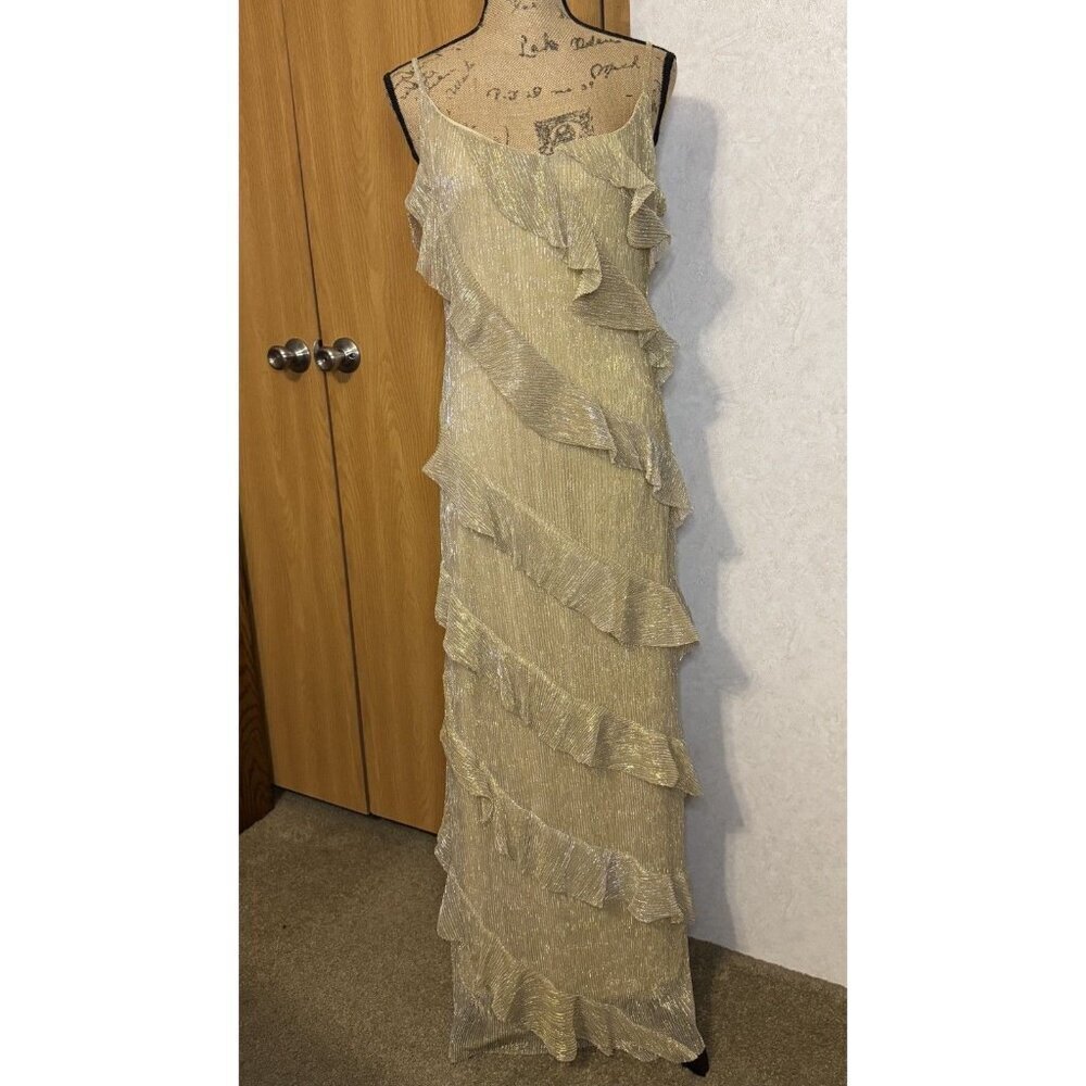 NWT BALTIC BORN Belisama Gold Dress Gown Ruffles Date Night Party Evening Chic L